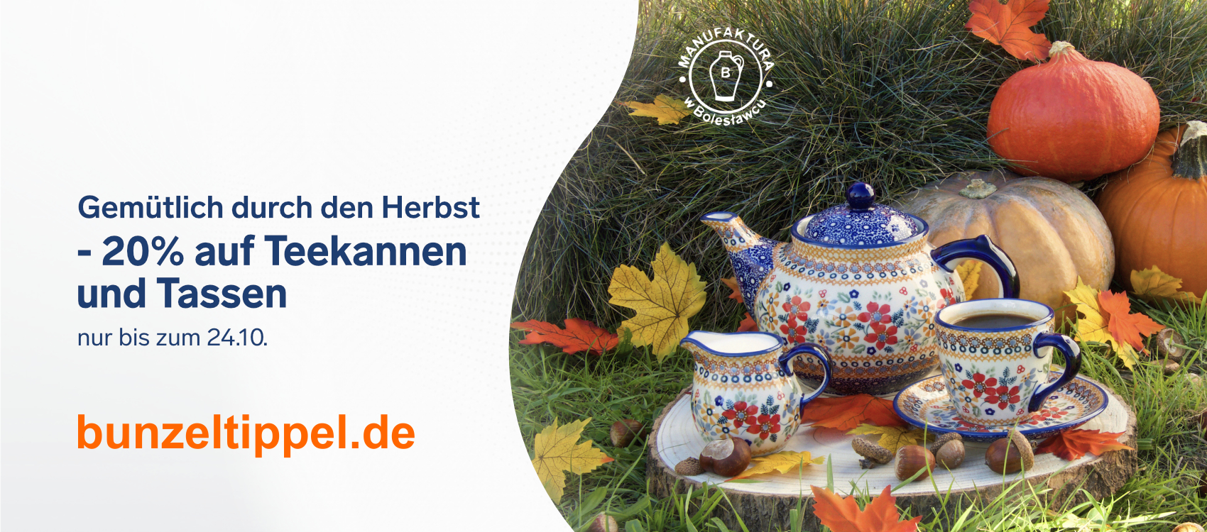 Bunzeltippel Teekannen und Tassen im Herbst